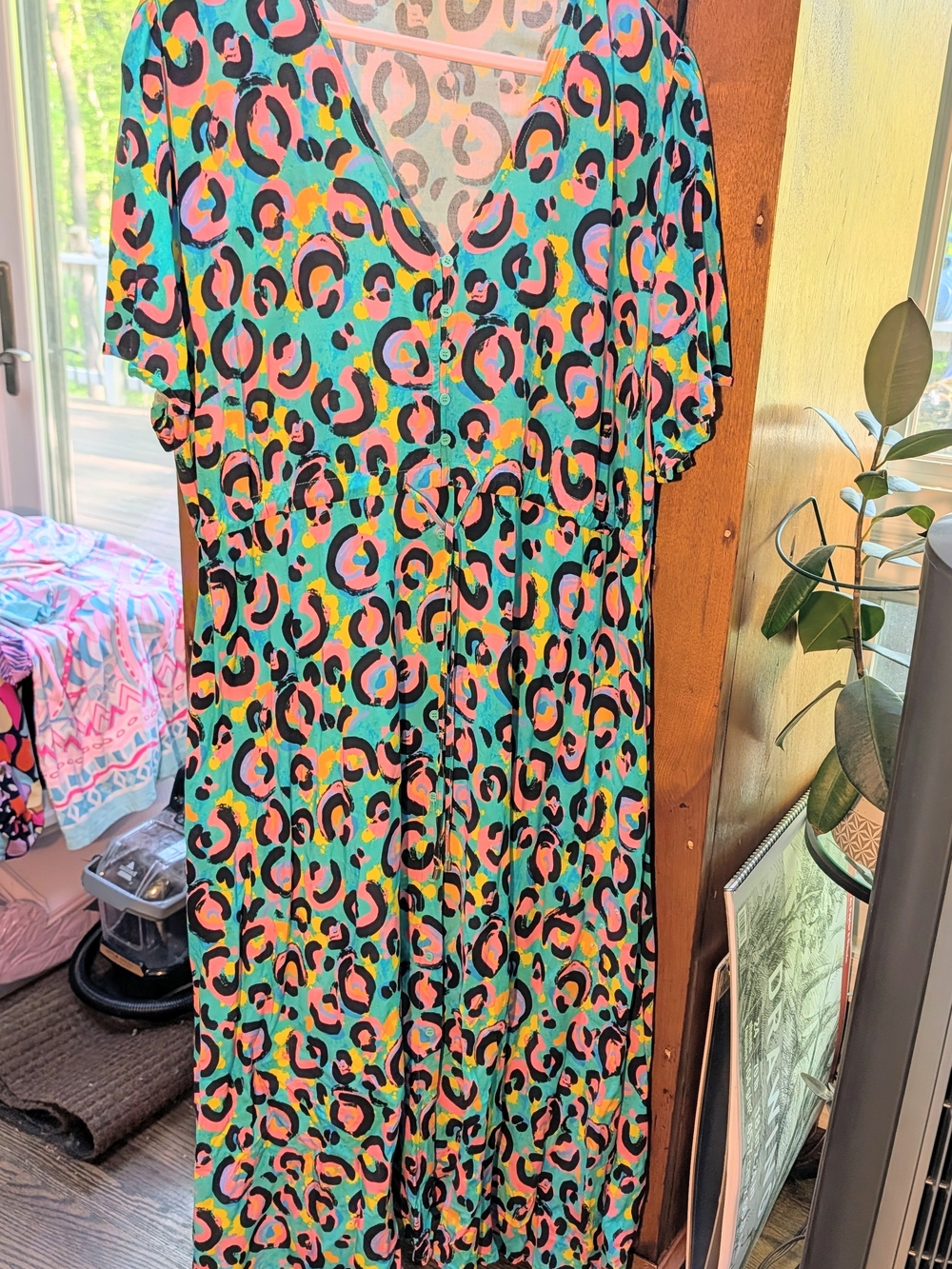 Vibrant Aqua Green Multicolor Leopard Print Maxi Dress